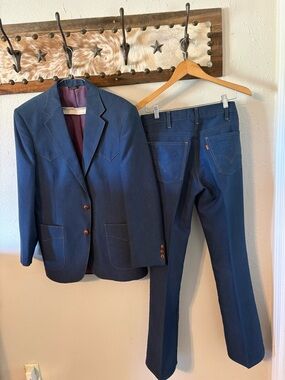 Levi's Dark Blue Two-Piece Suit Jacket & Pants Vintage Western Wear